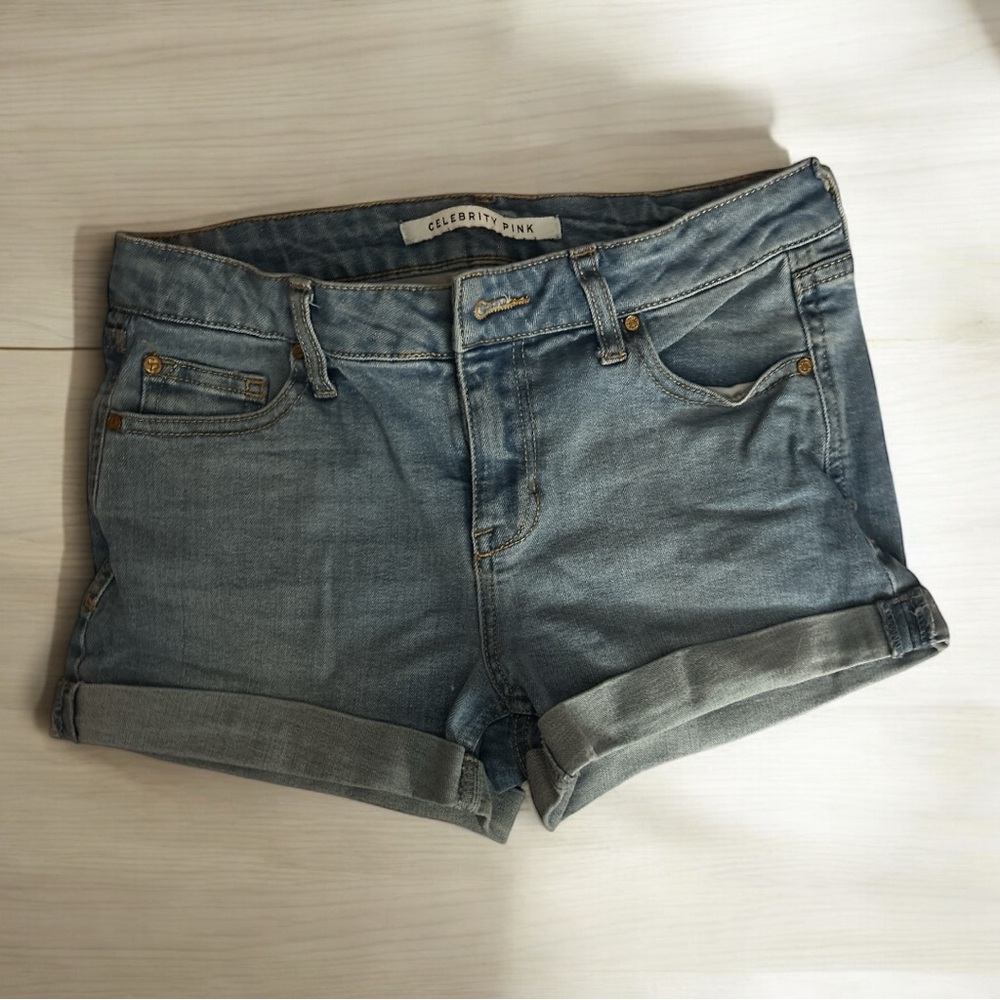 Celebrity Pink Blue Jean Shorts Cuffed